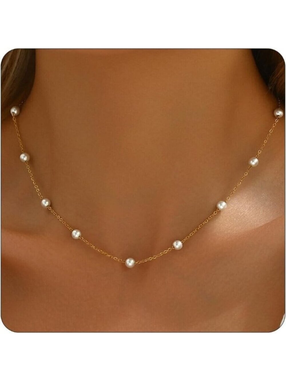 Jewigo 18K Gold Plated Pearl Necklace Women Dainty Choker Pendant Wedding Gift